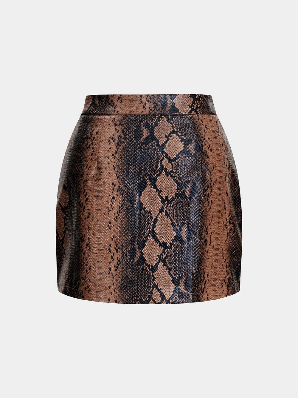 Faux Brown Snake-Print Mini Skirt
